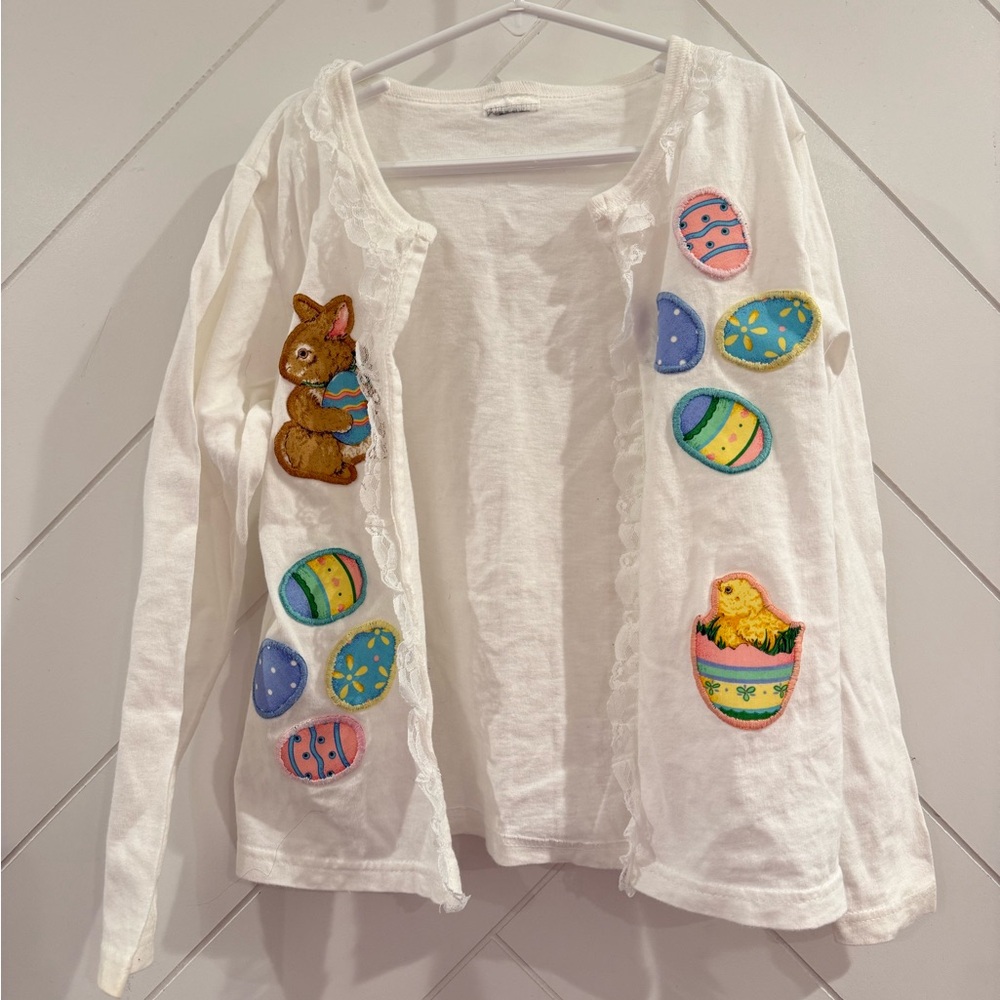 Pristine Handmade Vintage Easter Appliqué Cardigan Heirloom Fits Girls 5–6 - Picture 1 of 7